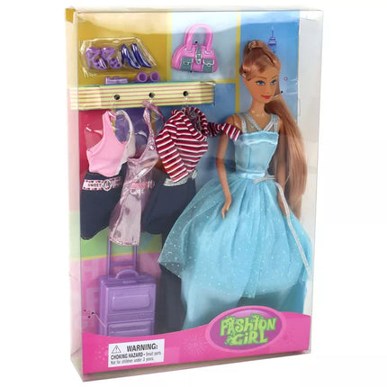 Lėlės rinkinys su violetiniu lagaminu