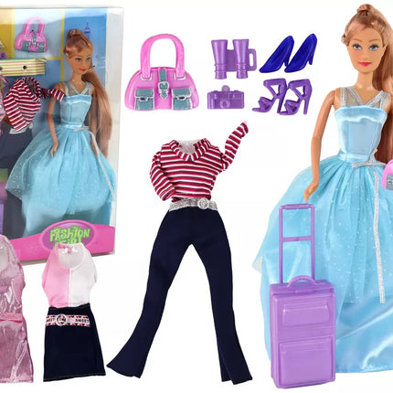 Lėlės rinkinys su violetiniu lagaminu