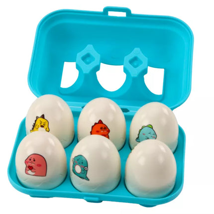 Šešių geometrinių spalvingų dinozaurų kiaušinių rinkinys