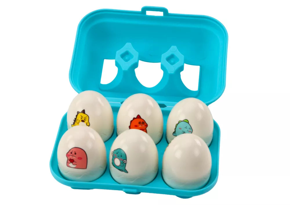 Šešių geometrinių spalvingų dinozaurų kiaušinių rinkinys