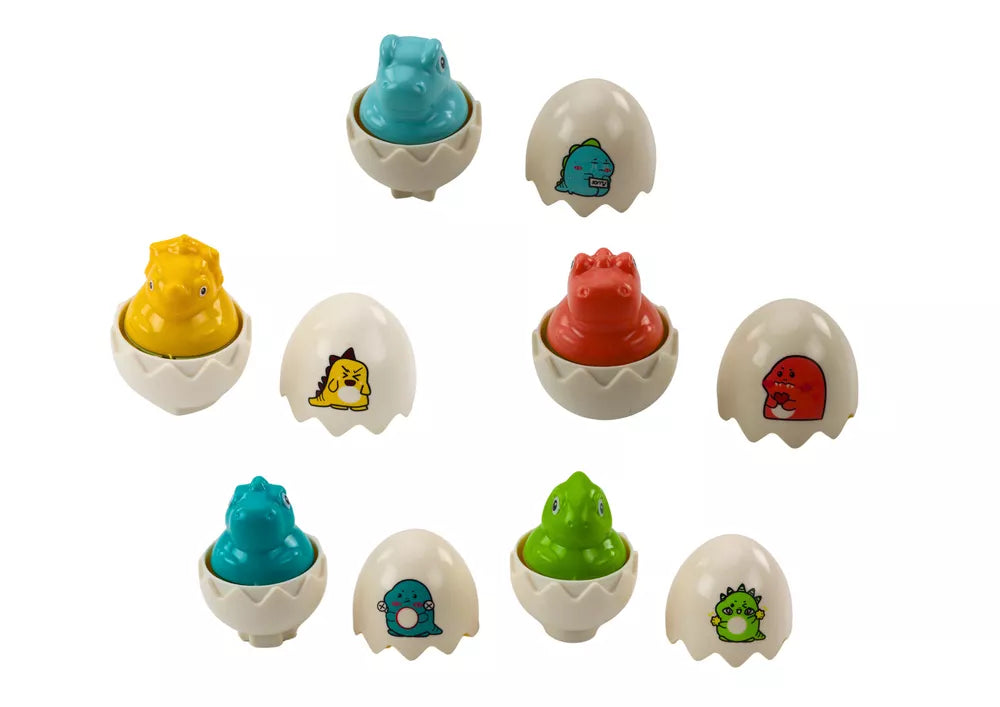 Šešių geometrinių spalvingų dinozaurų kiaušinių rinkinys