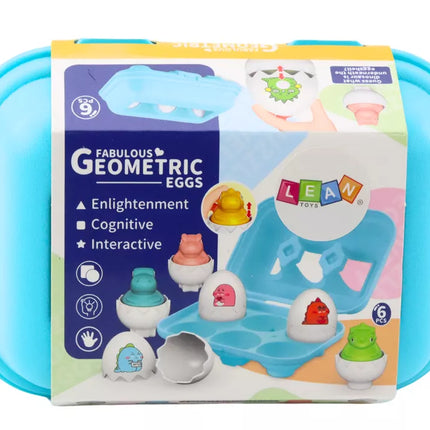 Šešių geometrinių spalvingų dinozaurų kiaušinių rinkinys