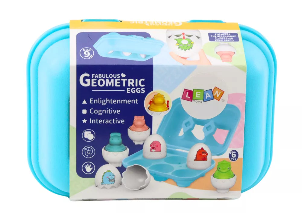 Šešių geometrinių spalvingų dinozaurų kiaušinių rinkinys