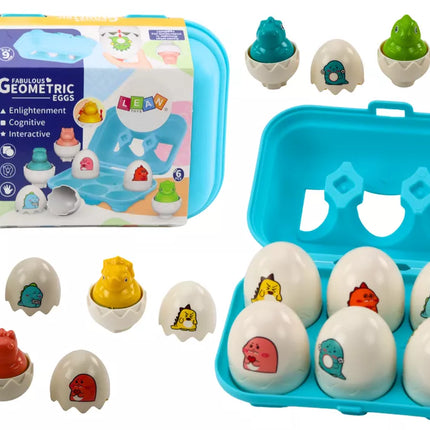 Šešių geometrinių spalvingų dinozaurų kiaušinių rinkinys