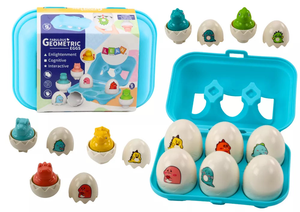 Šešių geometrinių spalvingų dinozaurų kiaušinių rinkinys