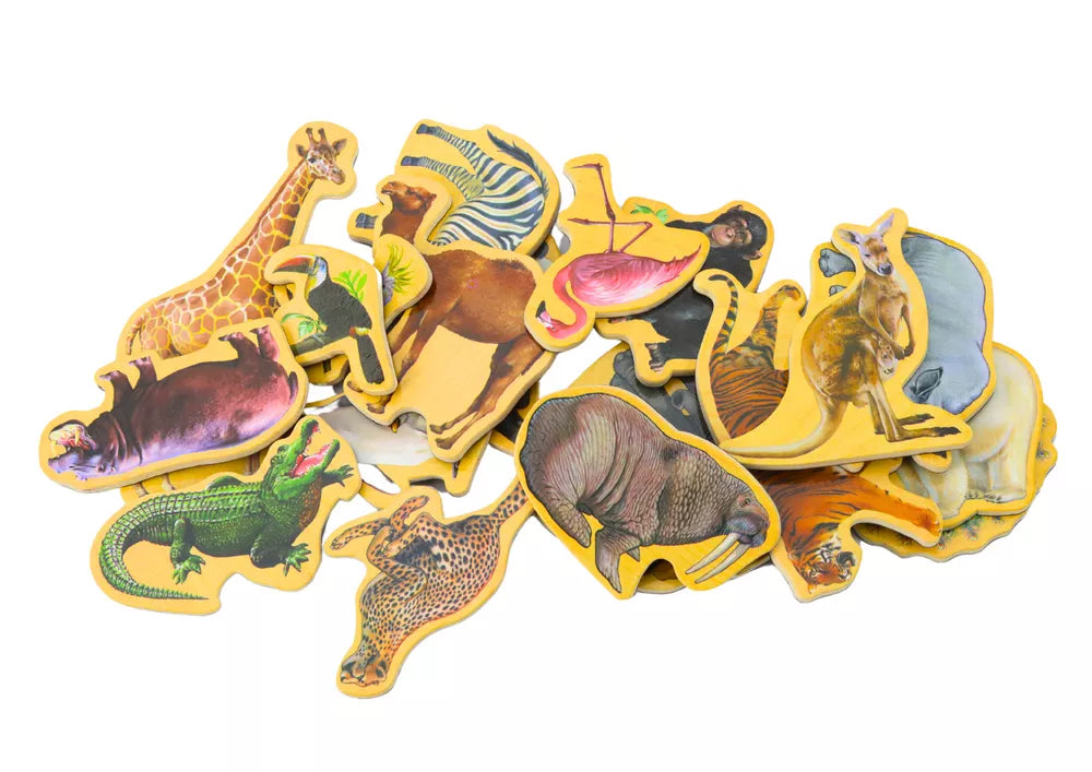 20 įvairių medinių gyvūnų magnetų rinkinys