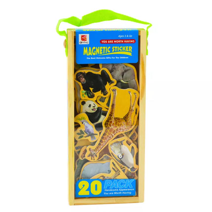 20 įvairių medinių gyvūnų magnetų rinkinys