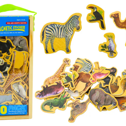 20 įvairių medinių gyvūnų magnetų rinkinys