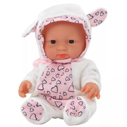 Mažas kūdikio lėlė su baltais drabužiais