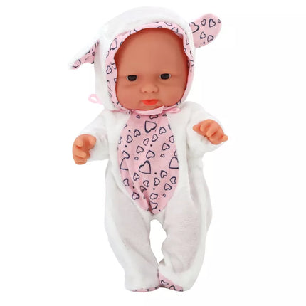 Mažas kūdikio lėlė su baltais drabužiais