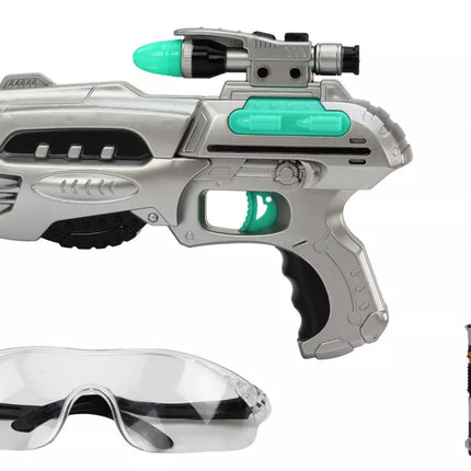 Kosminis rinkinys su šviesos kardu, šautuvu ir apsauginiais akiniais