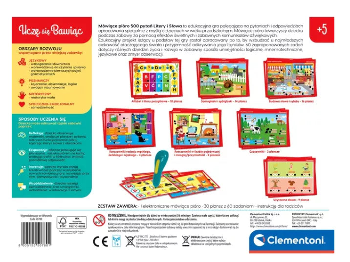 Kalbantis rašiklis raidžių ir žodžių žaidimas, lenkų kalba Clementoni 50780