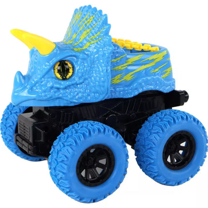 Mėlynas dinozauro formos automobilis