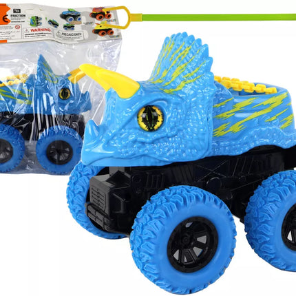 Mėlynas dinozauro formos automobilis