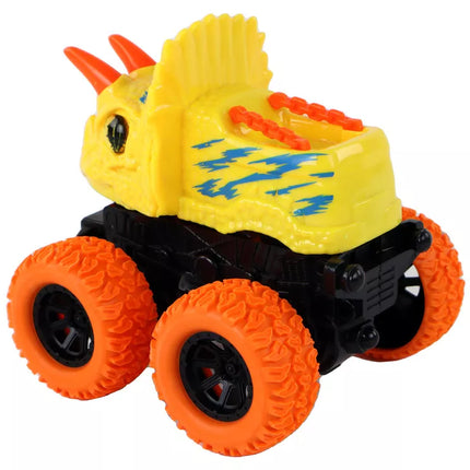 Geltonos spalvos dinozauro formos automobilis