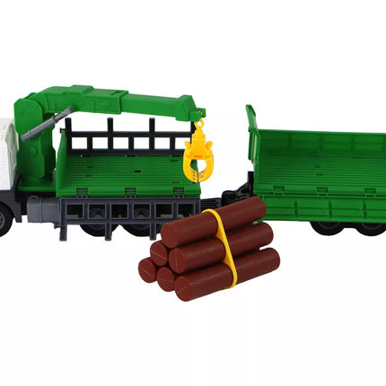 Žalias sunkvežimis su kranu