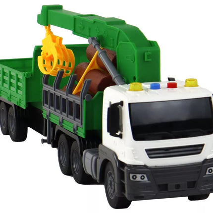 Žalias sunkvežimis su kranu