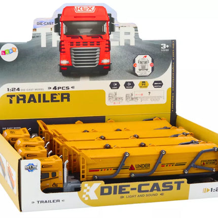 Geltonas sunkvežimis su priekaba