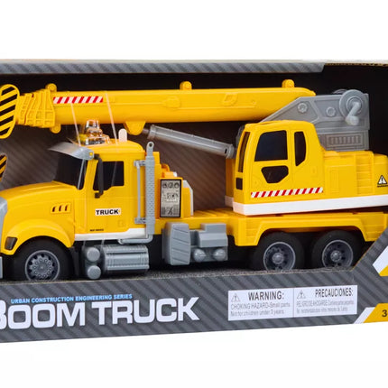 Geltonas sunkvežimis su kranu