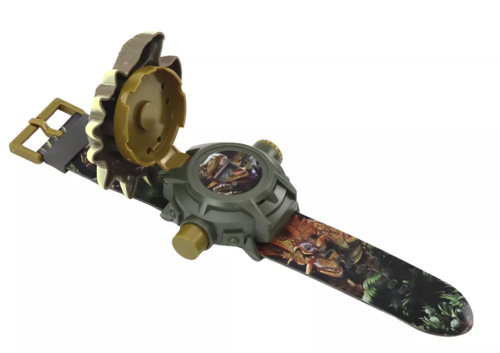 Rudos spalvos dinozauro laikrodis su projektoriumi