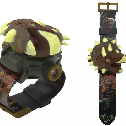 Rudos spalvos dinozauro laikrodis su projektoriumi