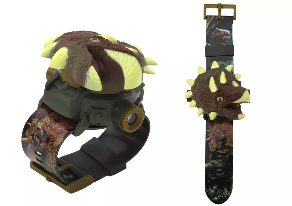 Rudos spalvos dinozauro laikrodis su projektoriumi