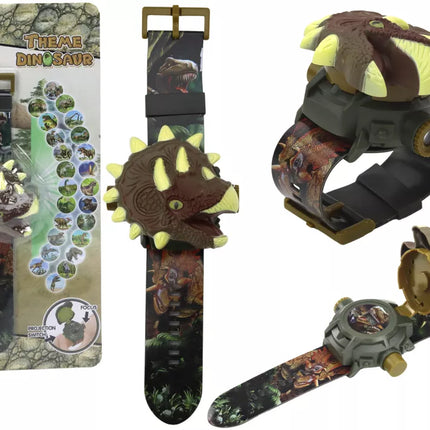 Rudos spalvos dinozauro laikrodis su projektoriumi