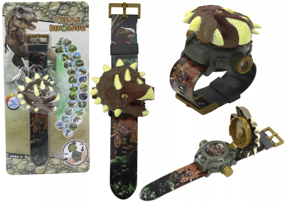 Rudos spalvos dinozauro laikrodis su projektoriumi