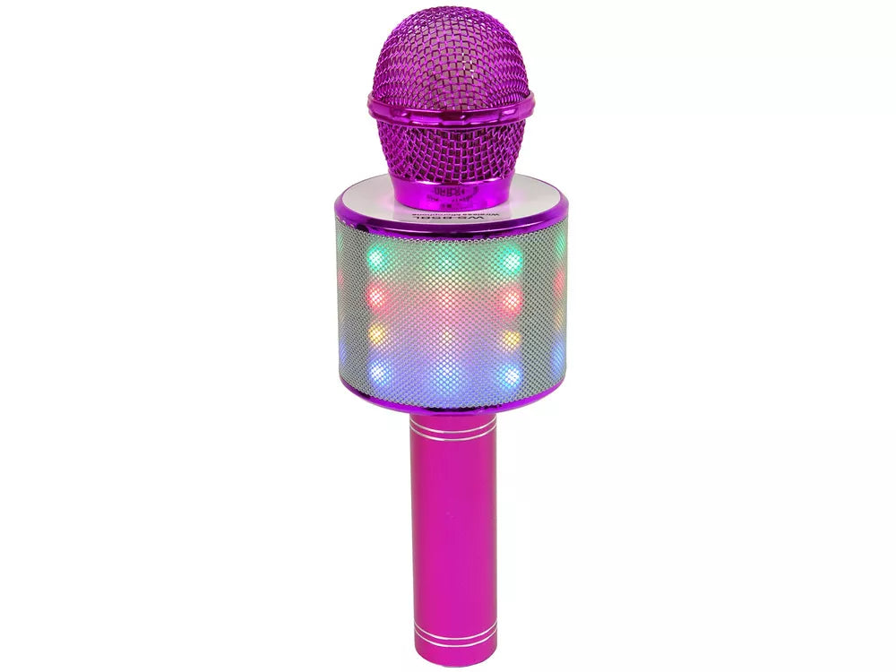 Rožinis belaidis mikrofonas su šviesos efektu