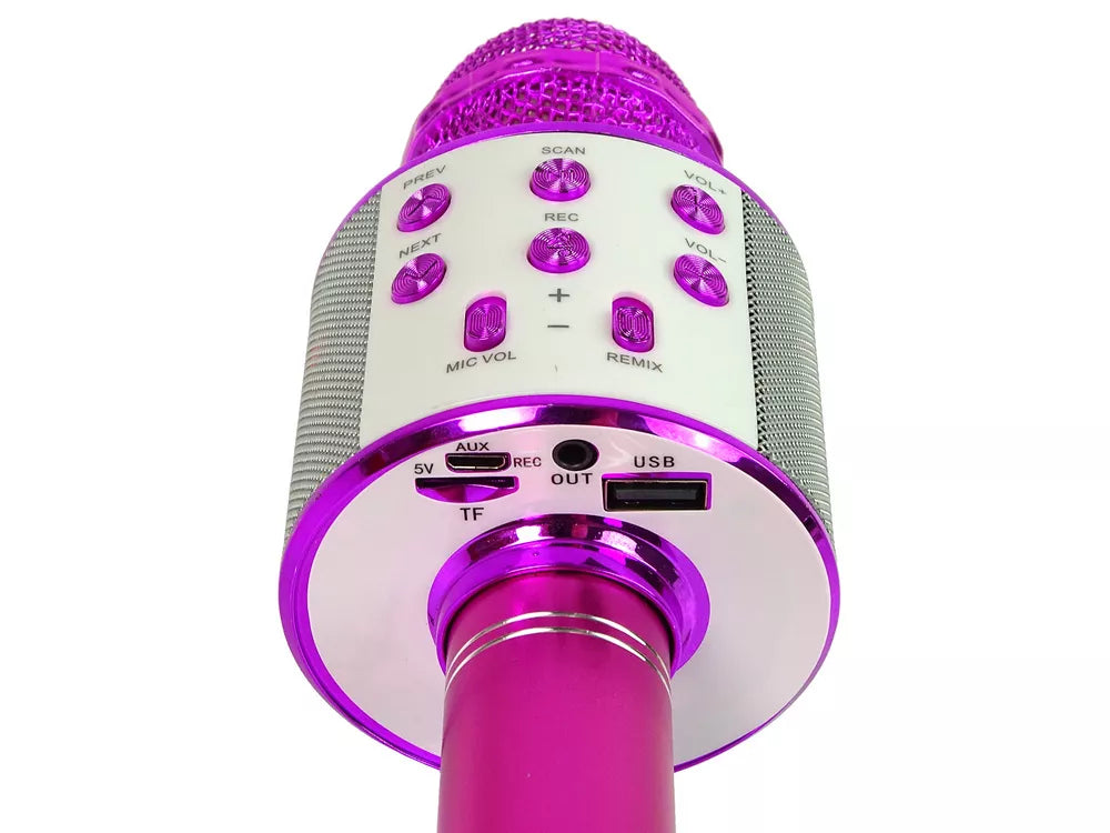 Rožinis belaidis mikrofonas su šviesos efektu