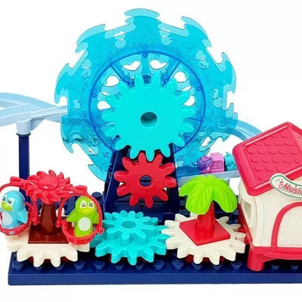 Baterijomis maitinamas konstrukcinių kaladėlių rinkinys su čiuožykla