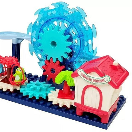 Baterijomis maitinamas konstrukcinių kaladėlių rinkinys su čiuožykla