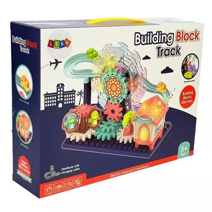 Baterijomis maitinamas konstrukcinių kaladėlių rinkinys su čiuožykla