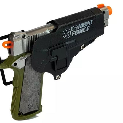 Žalias policijos rinkinys su šautuvu ir priedais