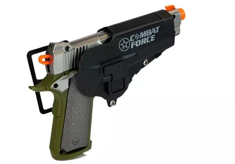 Žalias policijos rinkinys su šautuvu ir priedais