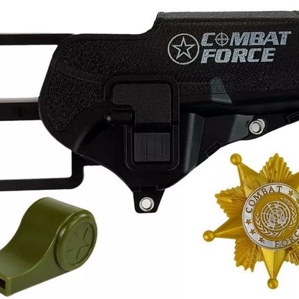 Žalias policijos rinkinys su šautuvu ir priedais