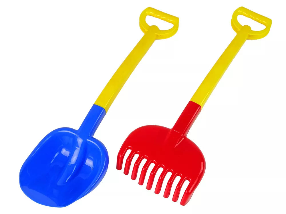 Dviejų spalvų smėlio rinkinys: kastuvas ir grėblys