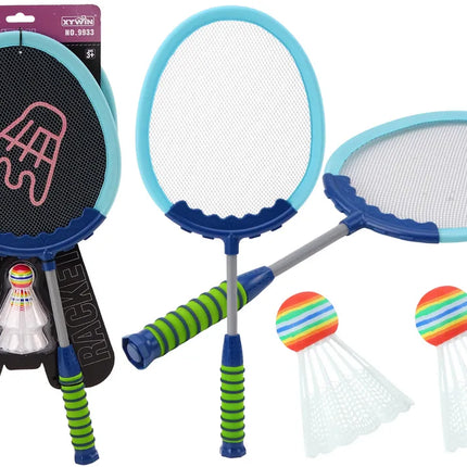 „Badminton Set Blue“ – 2 mėlynos badminton raketės su 2 kamuoliukais