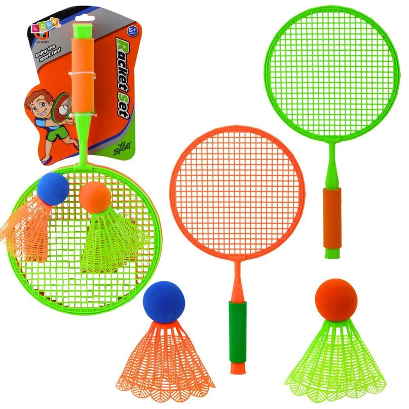 Badmintono rinkinys vaikams – 2 raketės + 2 kamuoliukai‑plunksnelės