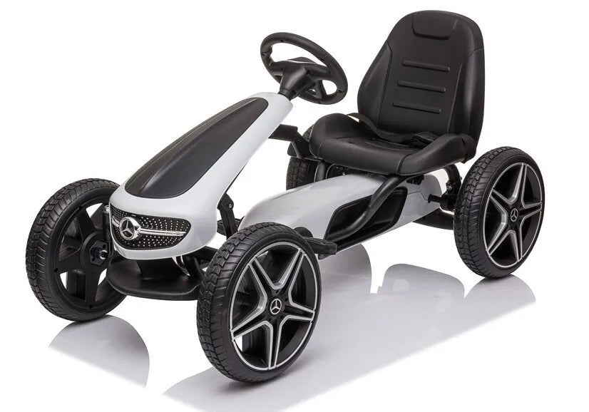 Baltai juodas Mercedes pedalinis gokartas