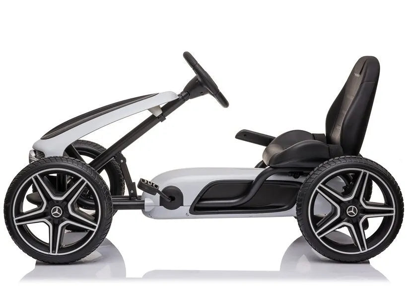 Baltai juodas Mercedes pedalinis gokartas