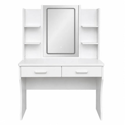 Baltas kosmetinis staliukas su LED veidrodžiu ir 2 stalčiais, 80 cm