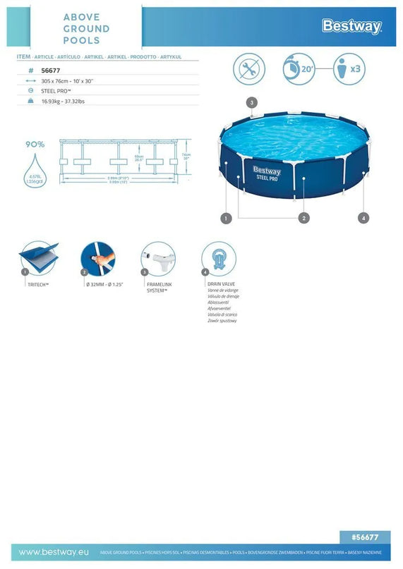 Bestway rėminis baseinas 305×76 4678 l