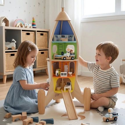 Classic World medinė kosminė raketa su 12 kambarių