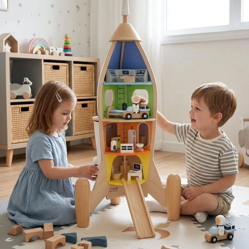 Classic World medinė kosminė raketa su 12 kambarių