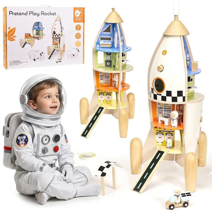 Classic World medinė kosminė raketa su 12 kambarių