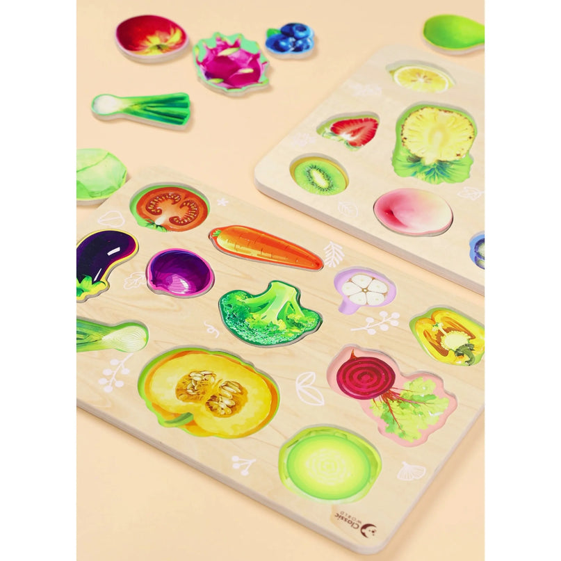 Classic World medinė Montessori daržovių dėlionė – 6 el.