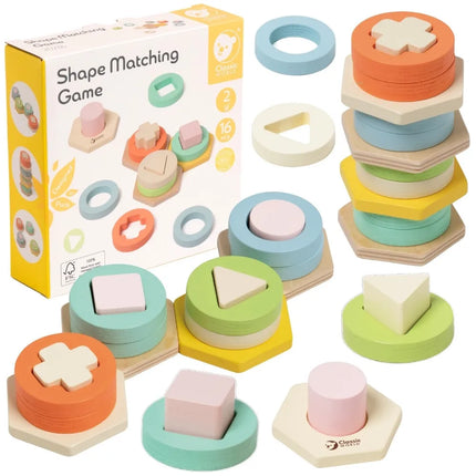 CLASSIC WORLD Montessori formų ir spalvų rūšiavimo bokštas – edukacinė dėlionė vaikams