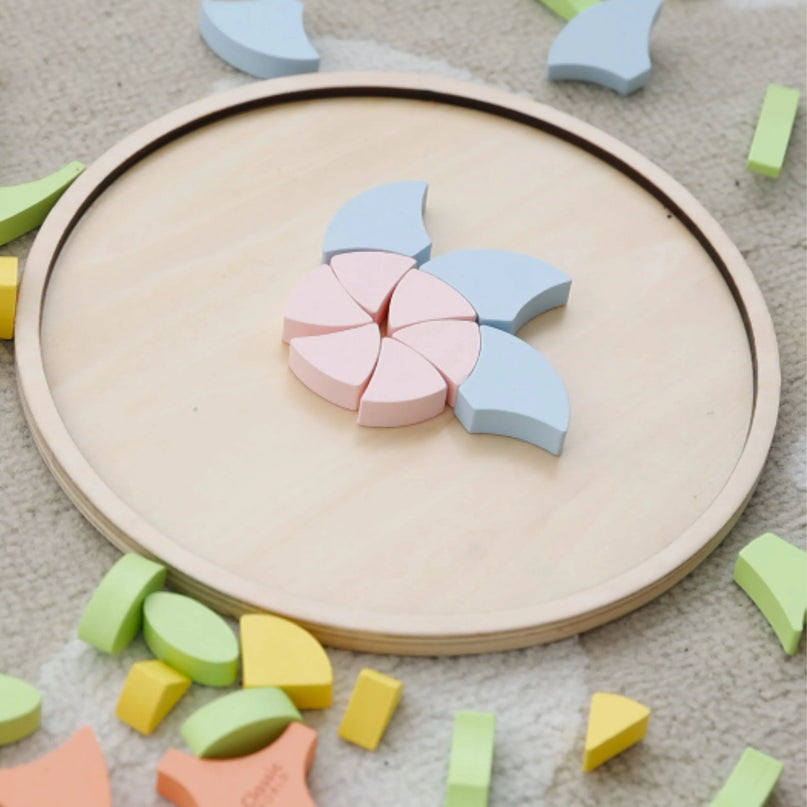 CLASSIC WORLD pastelinių spalvų Montessori mandala – gėlių mozaikos dėlionė vaikams