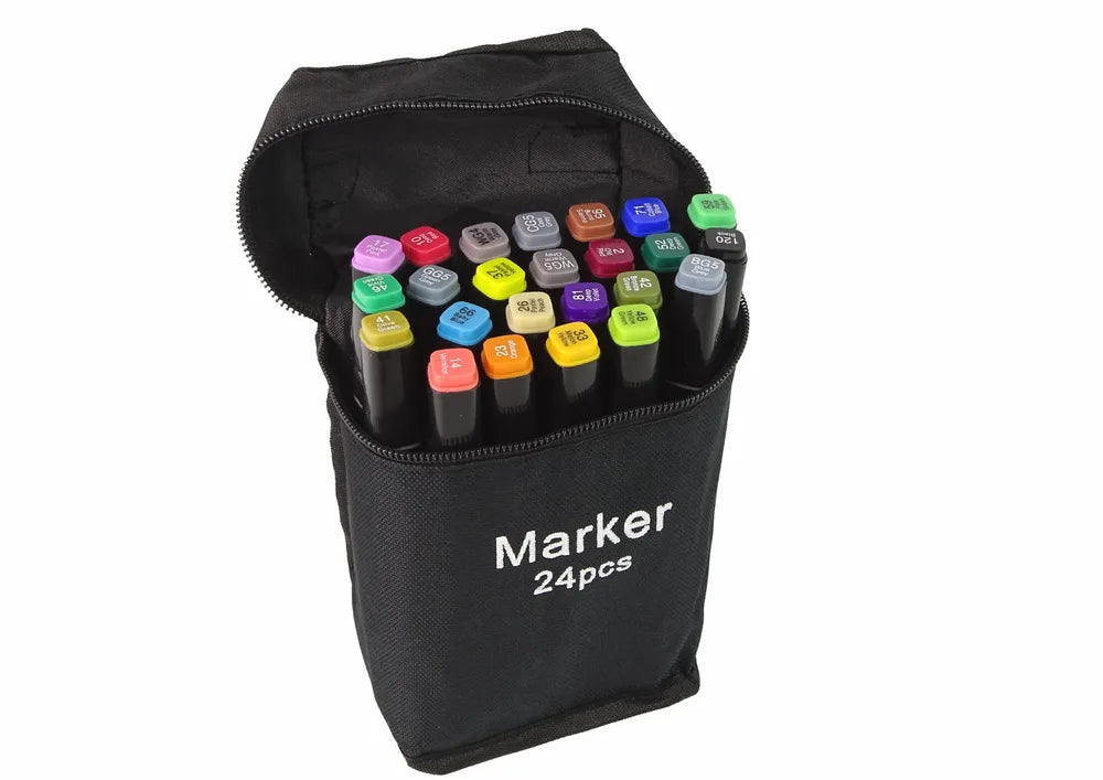 Dvipusiai alkoholio pagrindo markeriai – 24 vnt., Pro Touch + dėklas